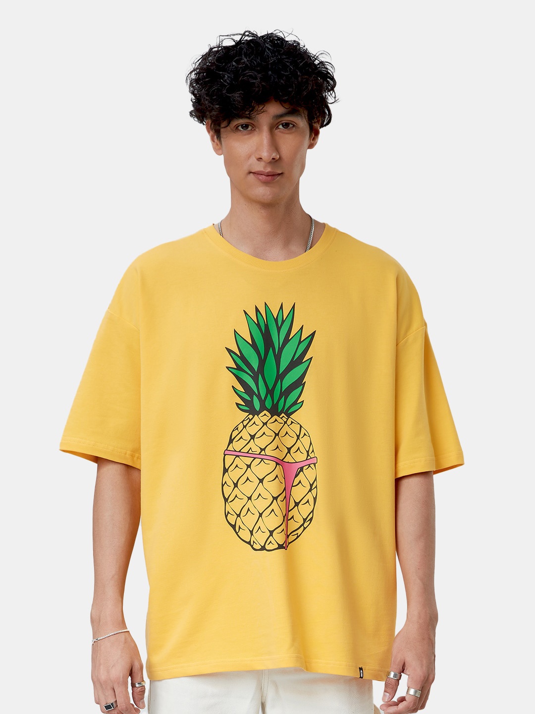 

The Souled Store Men Yellow Printed Oversized T-Shirt