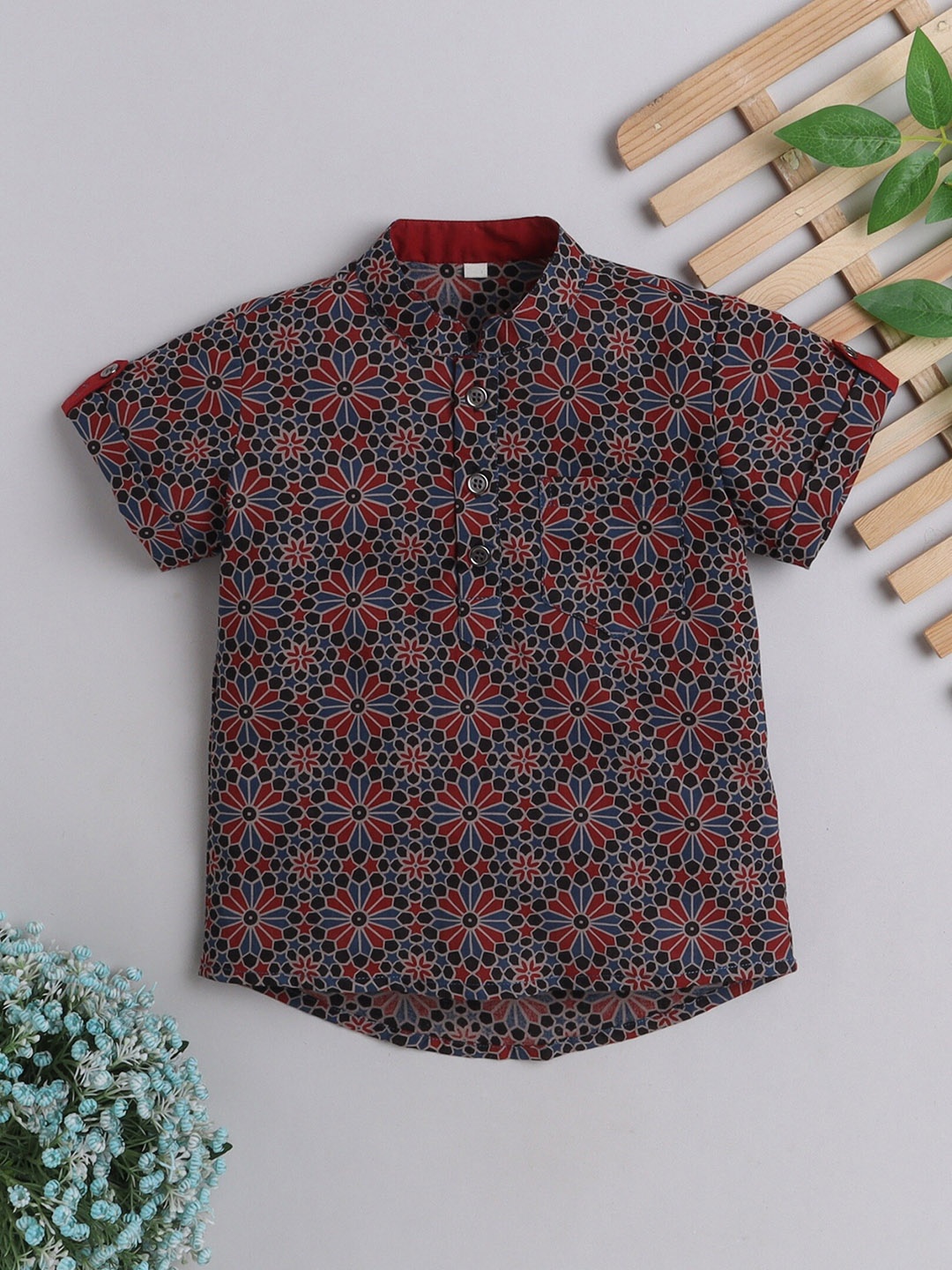 

The Magic Wand Boys Printed Block Print Cotton Kurta, Maroon