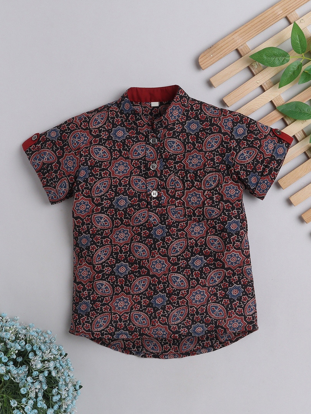 

The Magic Wand Boys Ethnic Motifs Printed Block Print Cotton Kurta, Black