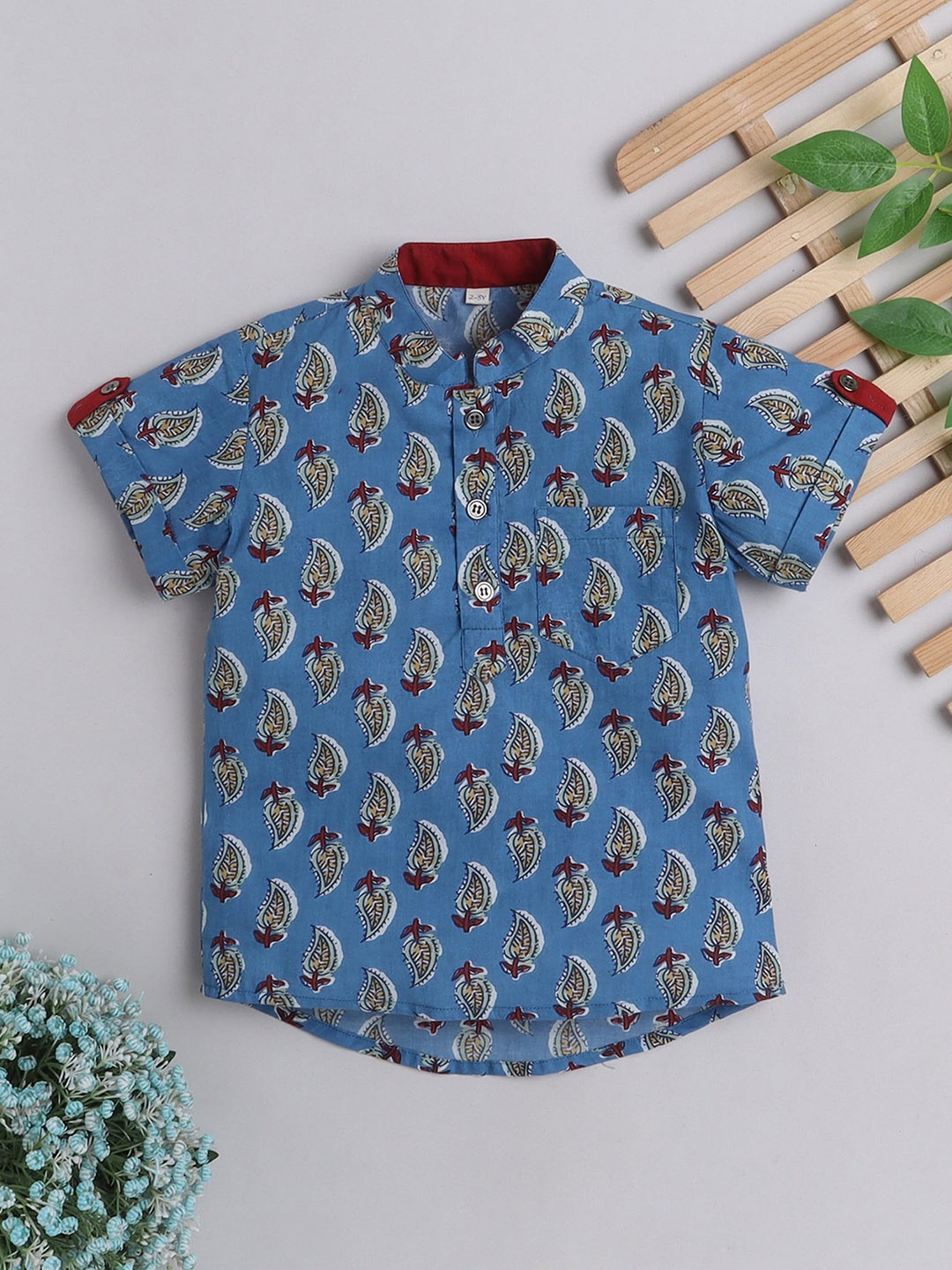 

The Magic Wand Boys Printed Block Print Cotton Kurta, Blue