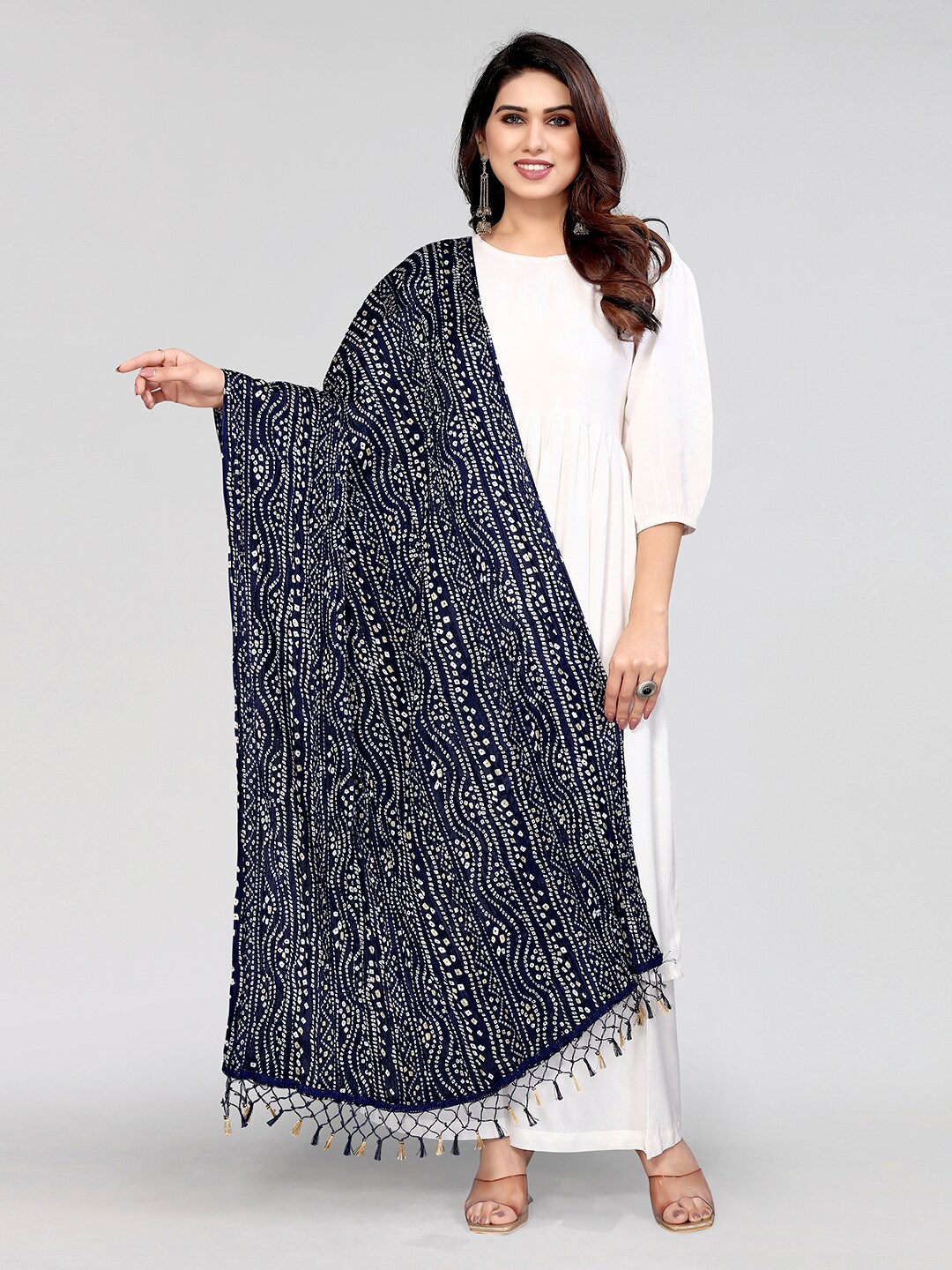 

KALINI Blue & White Printed Bandhani Dupatta