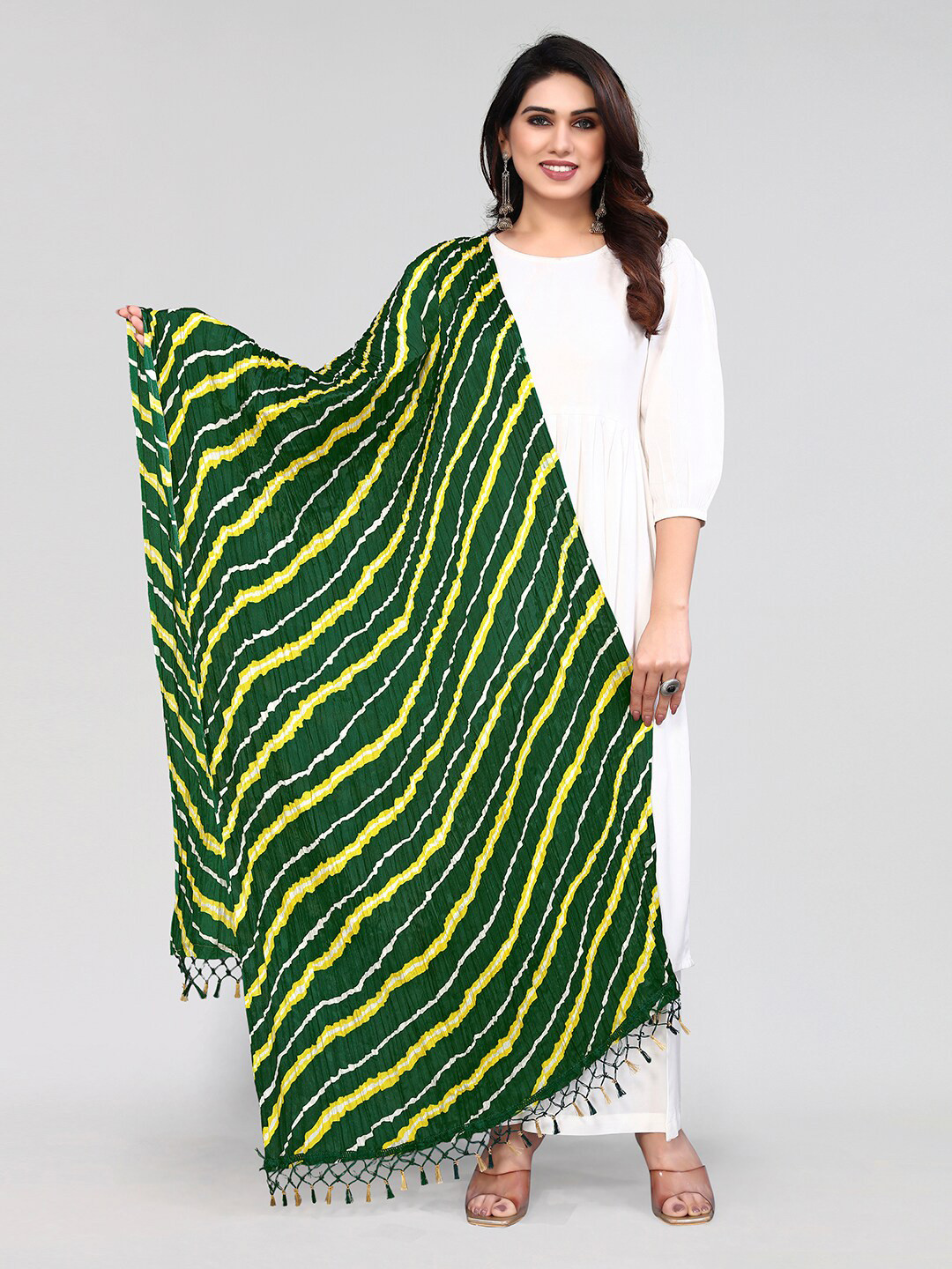 

KALINI Green & White Printed Dupatta