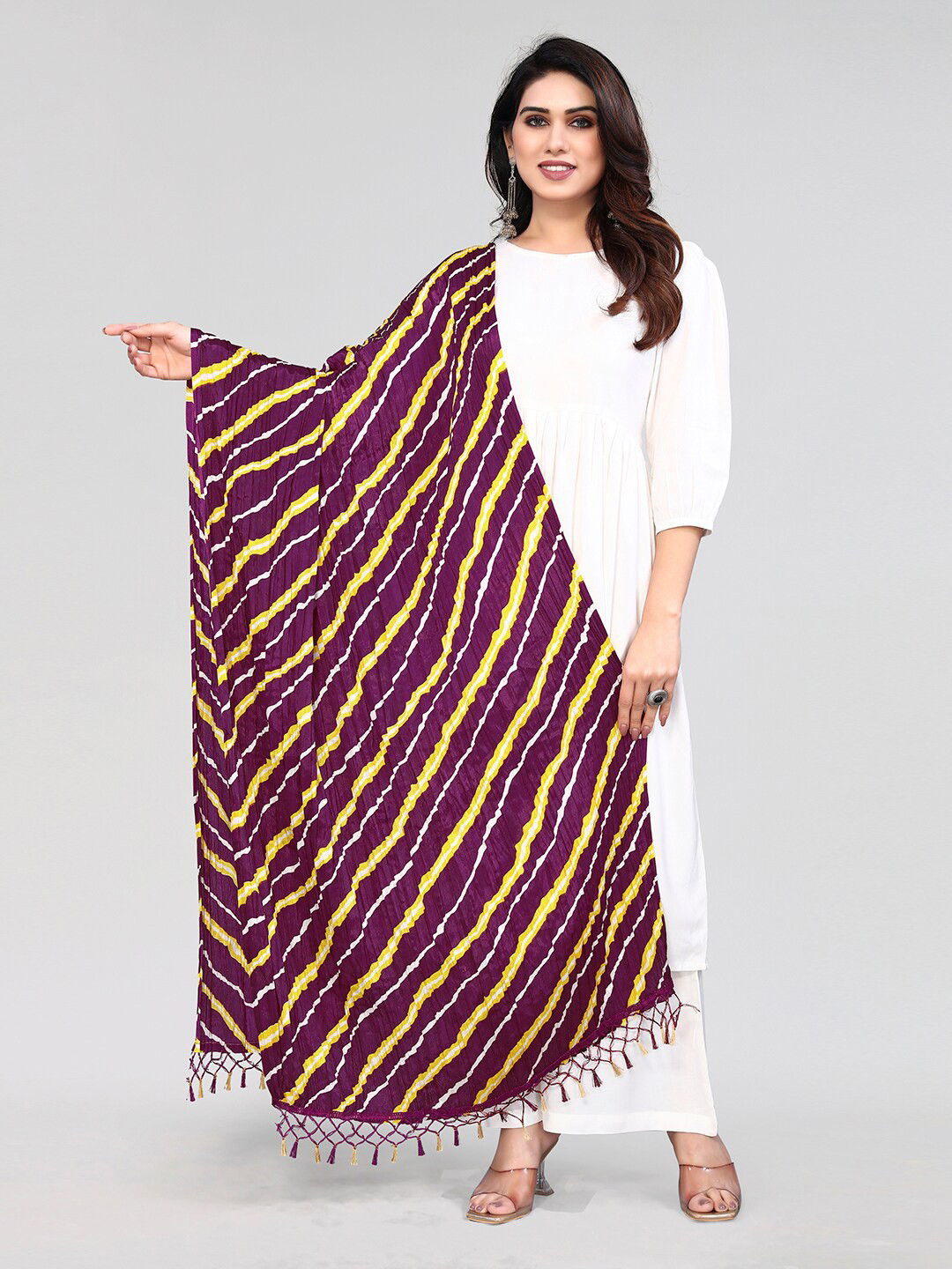 

KALINI Magenta & Yellow Printed Dupatta