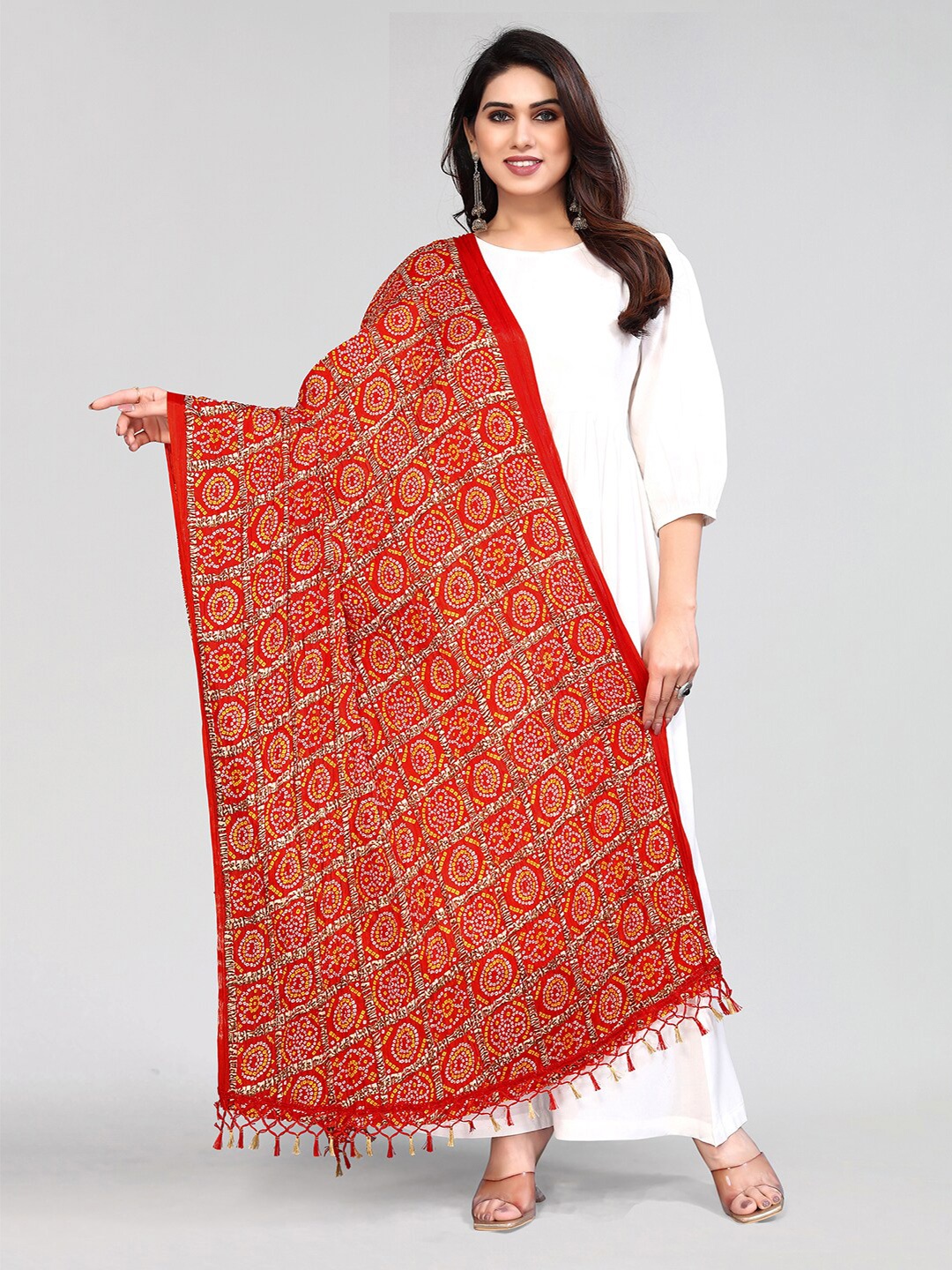 

KALINI Red & Yellow Printed Bandhani Dupatta