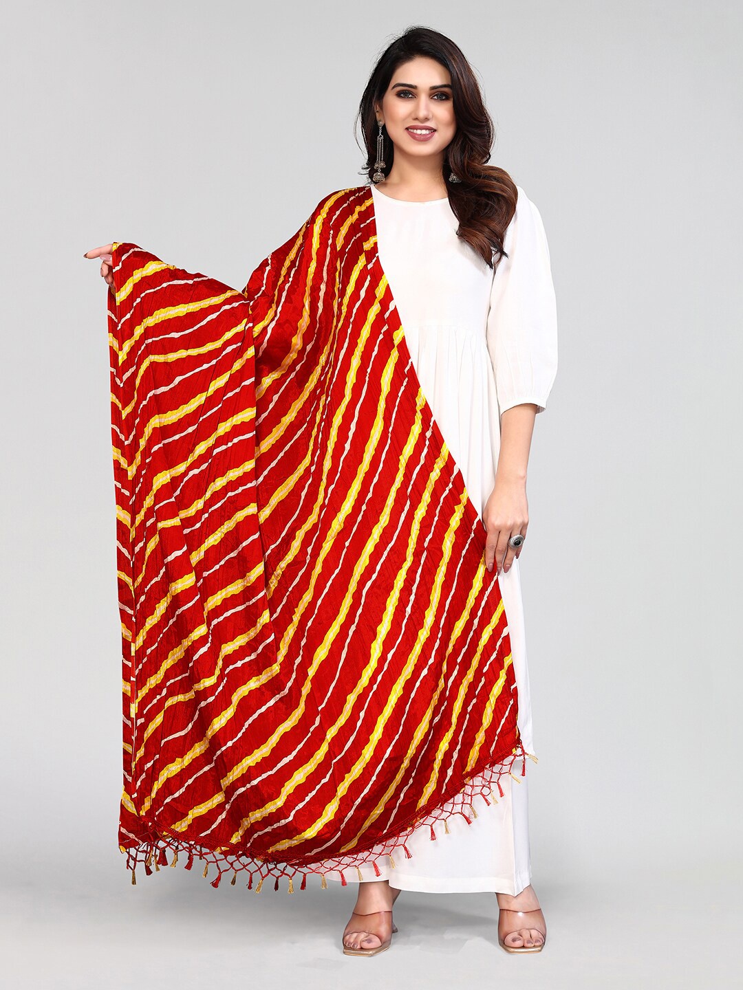 

KALINI Red & Yellow Striped Dupatta