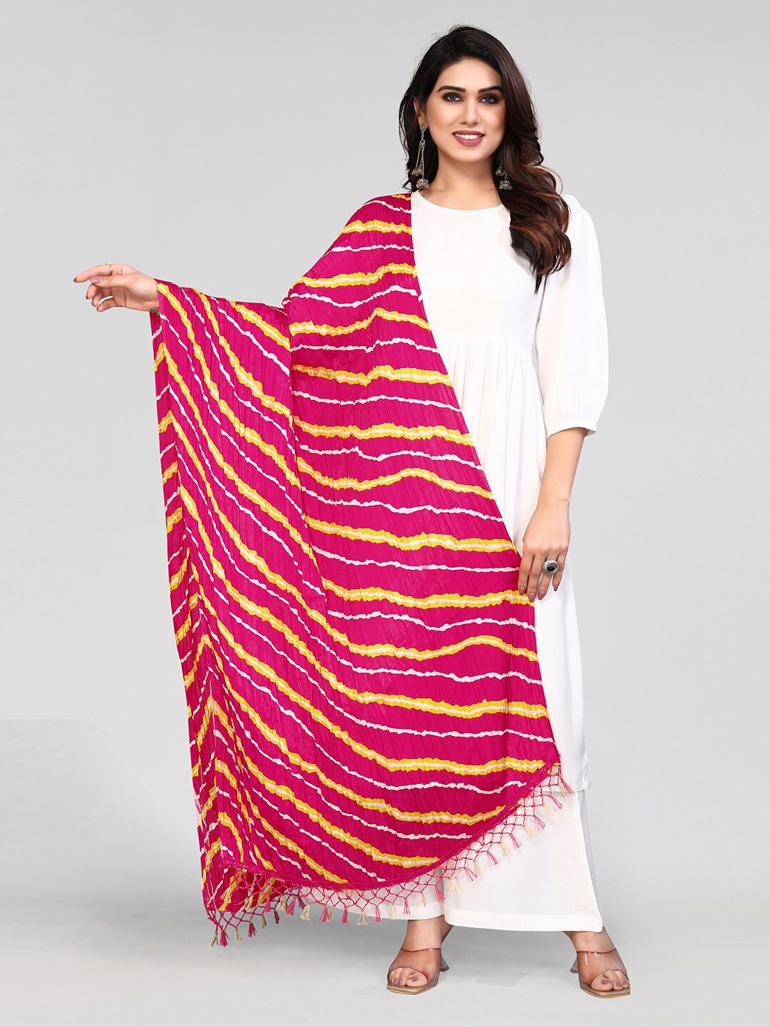 

KALINI Pink & Green Printed Dupatta