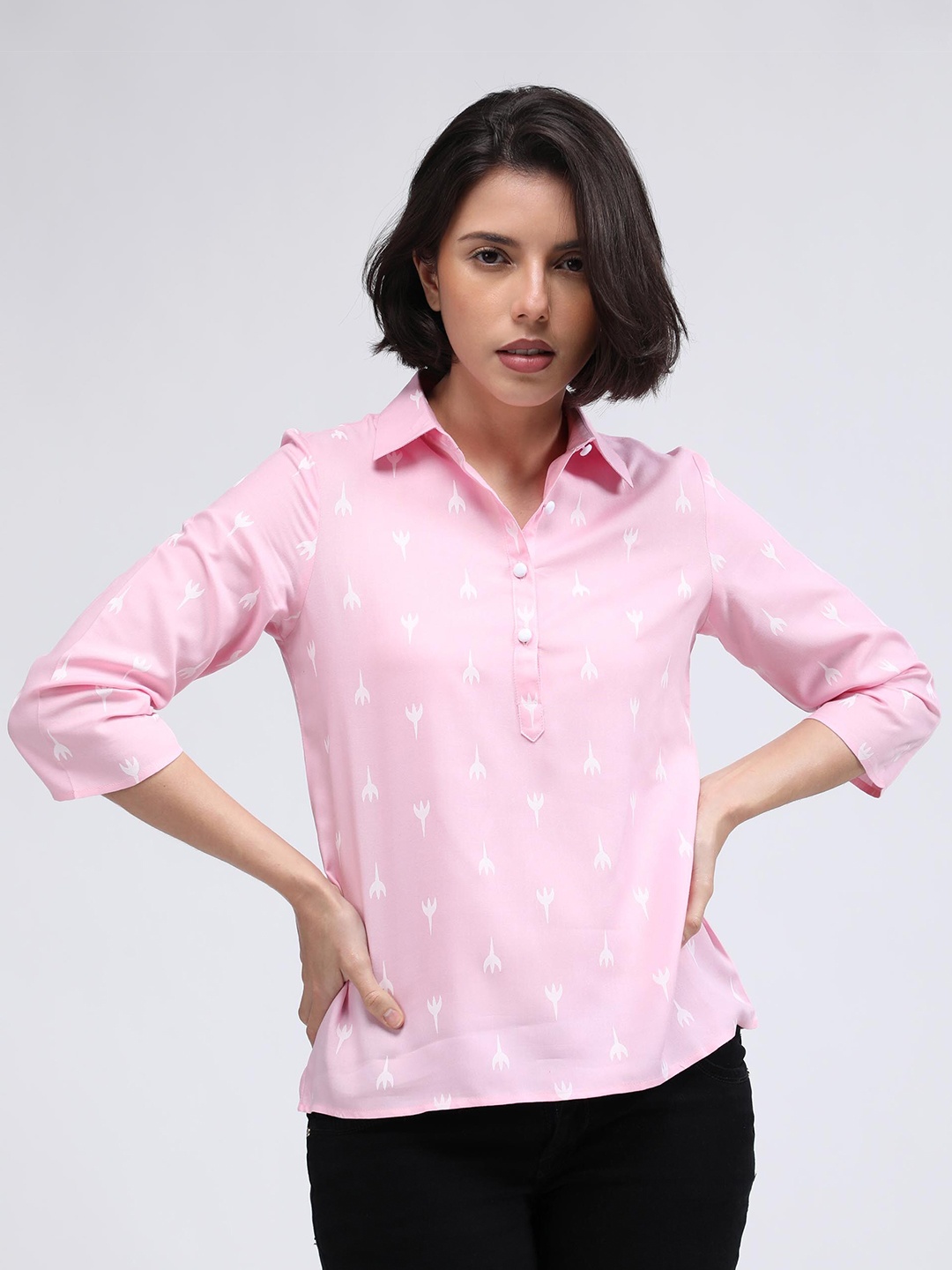 

IDK Pink Print Shirt Style Top