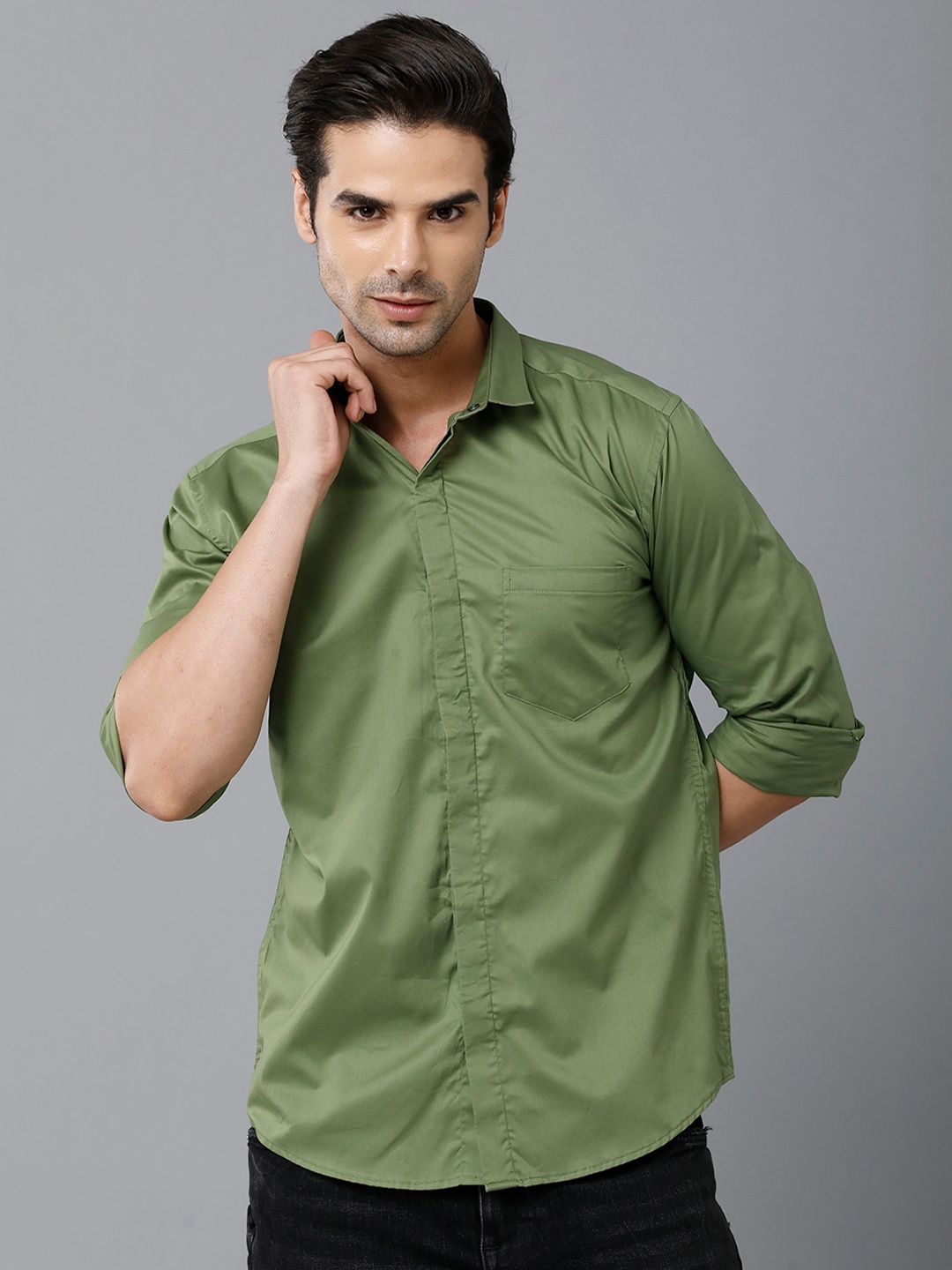 

YOVISH Men Olive Green Smart Slim Fit Casual Shirt