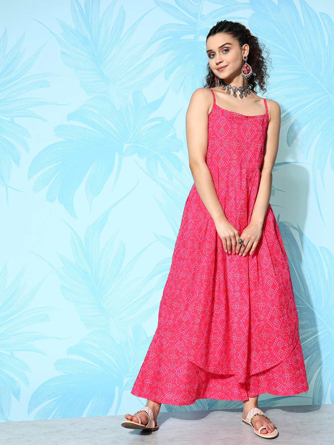 

InWeave Women Pink Bandhani Printed Pure Cotton Kurta with Palazzos