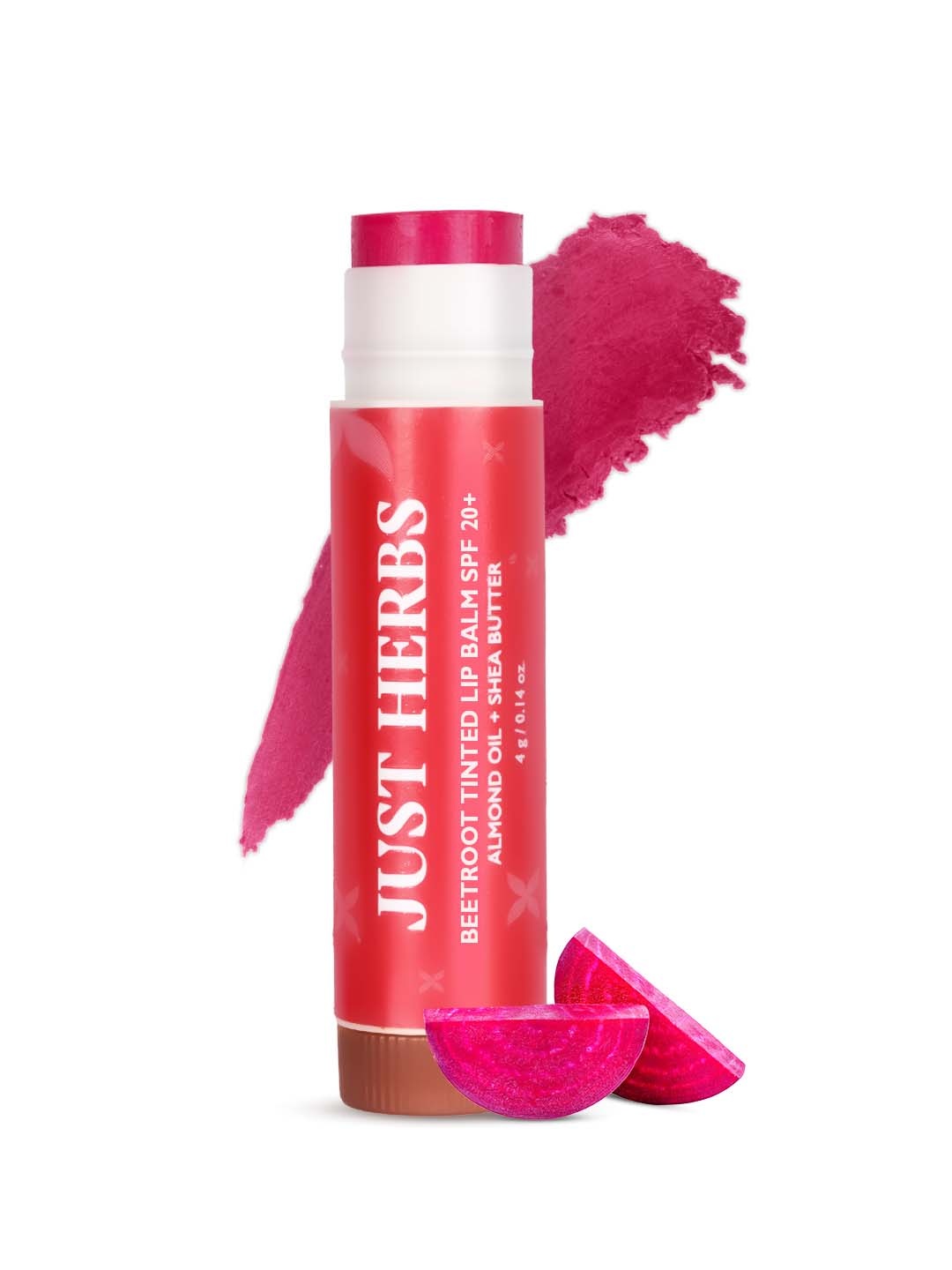 

Just Herbs SPF 20+ Beetroot Tinted Lip Balm with Almond Oil & Shea Butter - 4g, Purple