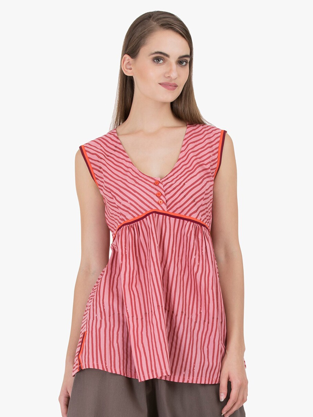 

GRASS by Gitika Goyal Pink Striped Tunic