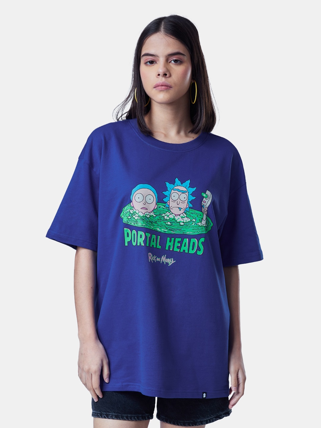 

The Souled Store Women Blue Printed Applique Oversized T-shirt