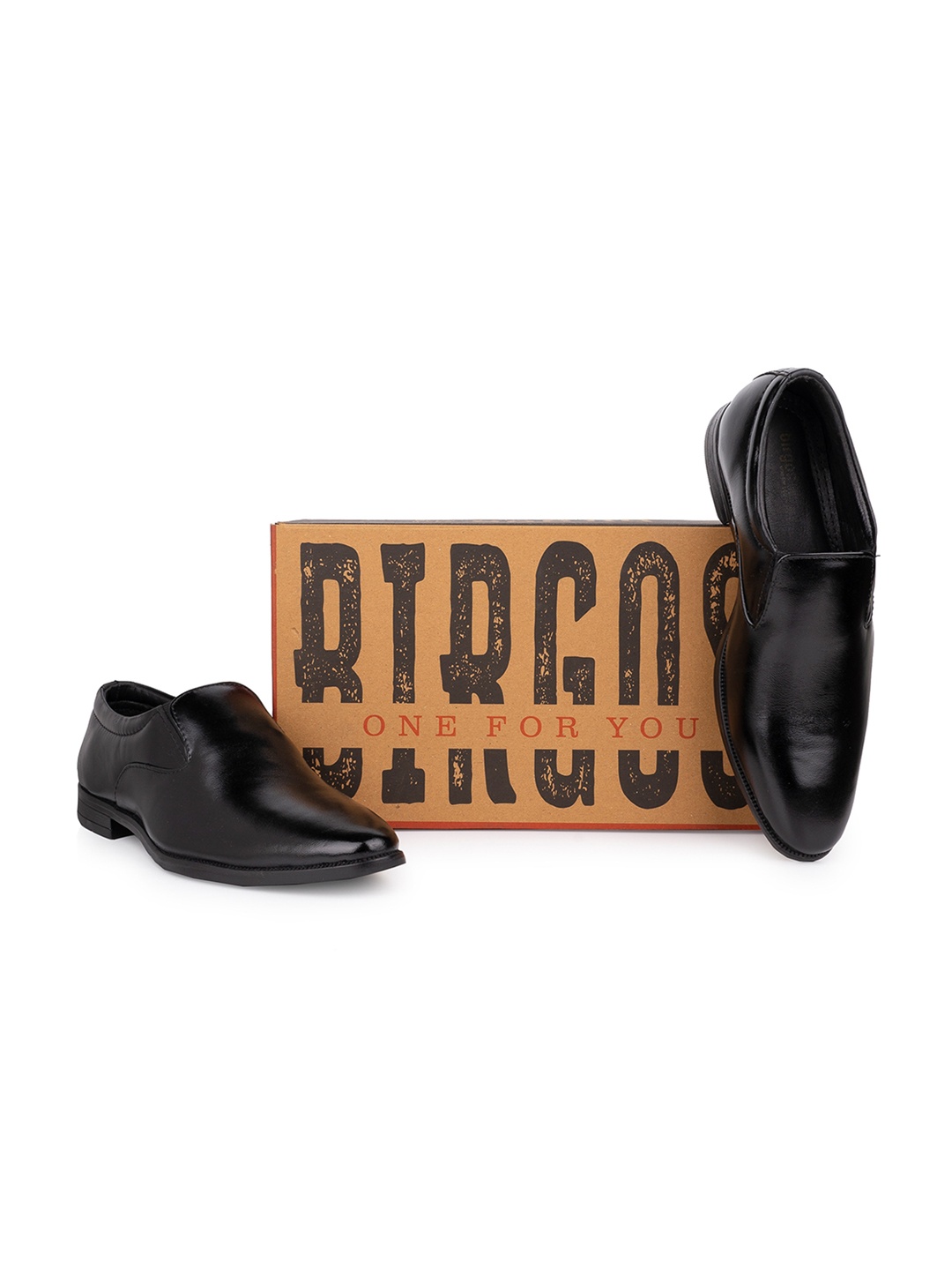 

birgos Men Leather Formal Slip-On Shoes, Black