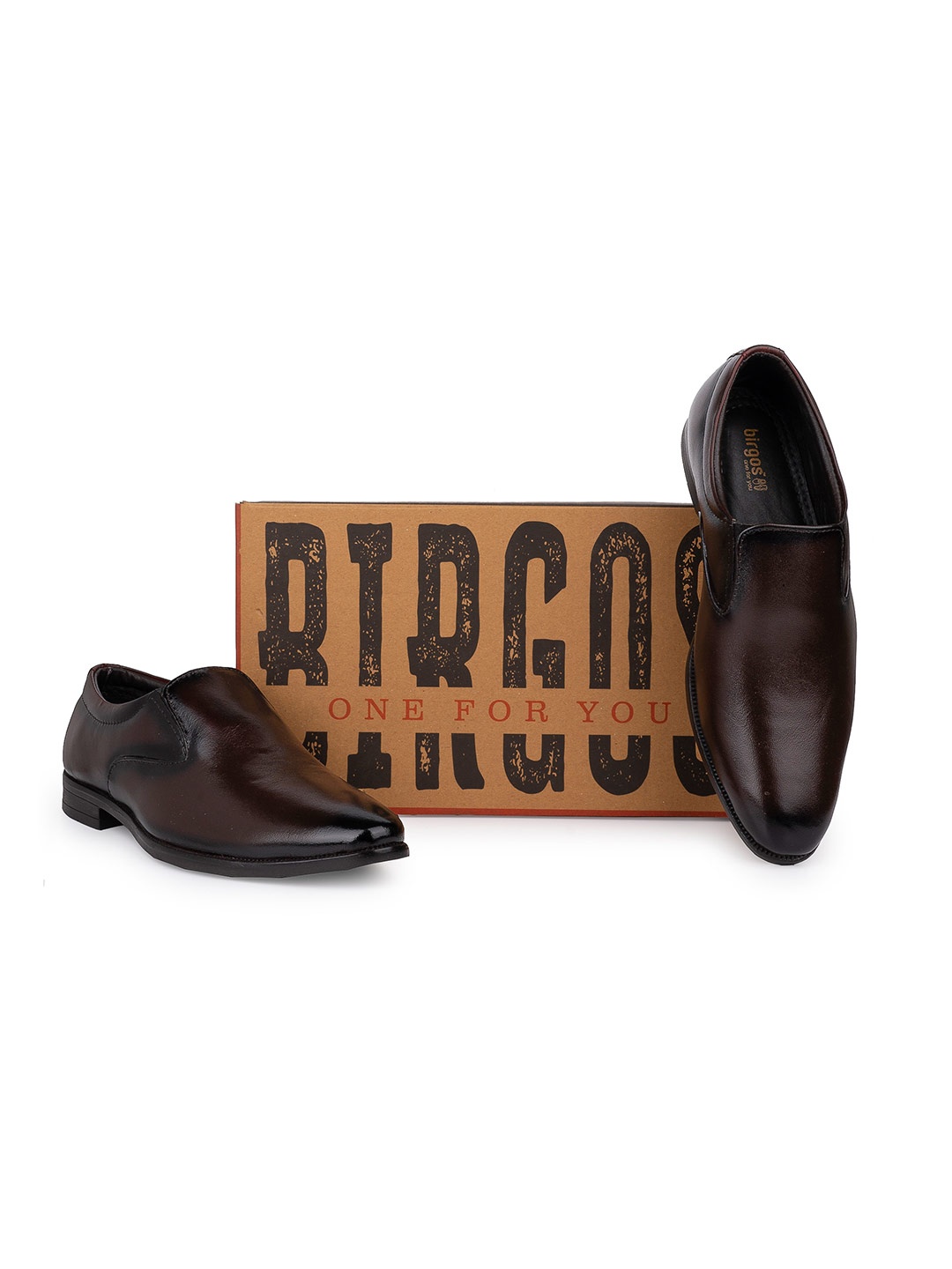 

birgos Men Leather Formal Slip-On Shoes, Brown