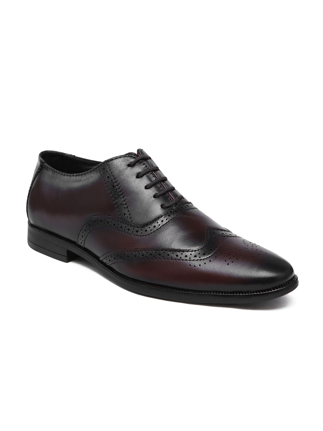 

birgos Men Textured Leather Formal Brogues, Burgundy