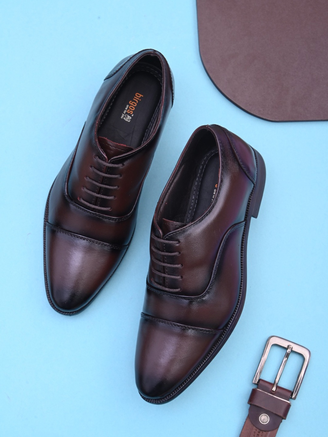 

birgos Men Textured Genuine Leather Formal Oxfords Shoes, Burgundy
