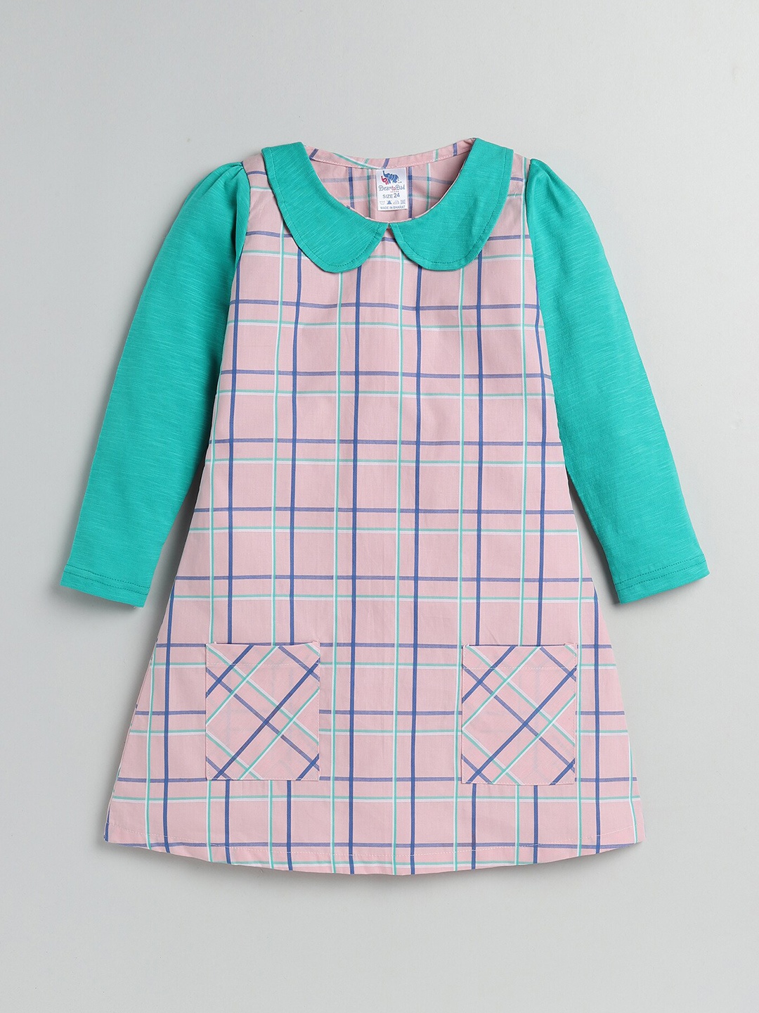 

Dear to Dad Peach-Coloured Checked A-Line Dress