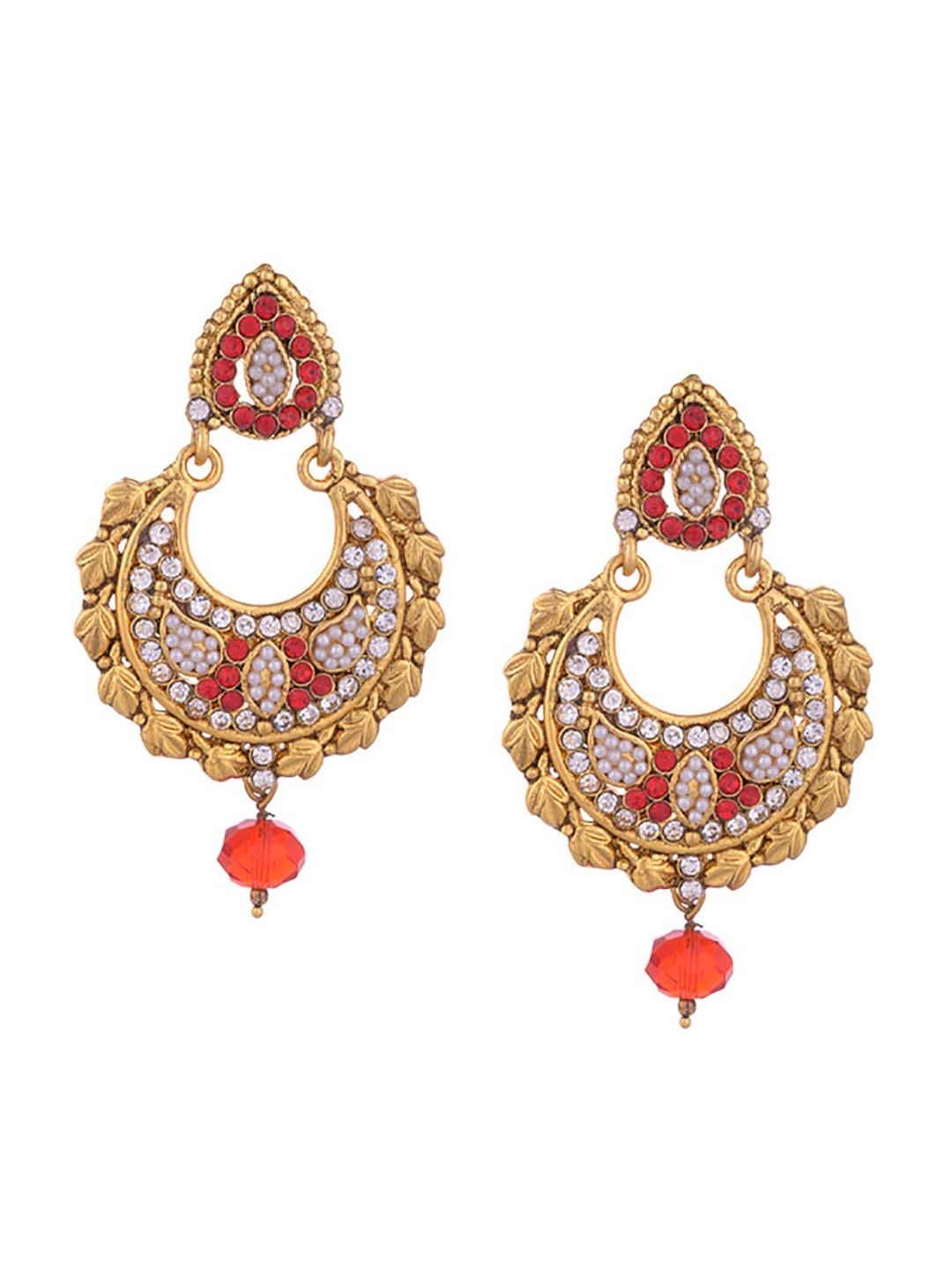 

Young & Forever Gold-Plated Circular Chandbalis Earrings, Red