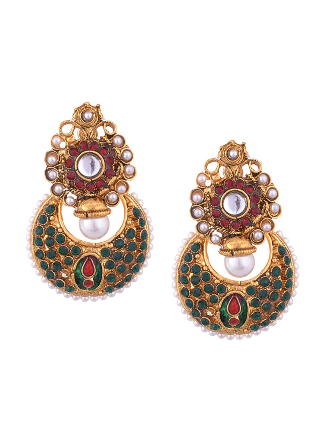 

Young & Forever Gold-Plated Circular Chandbalis Earrings, Green