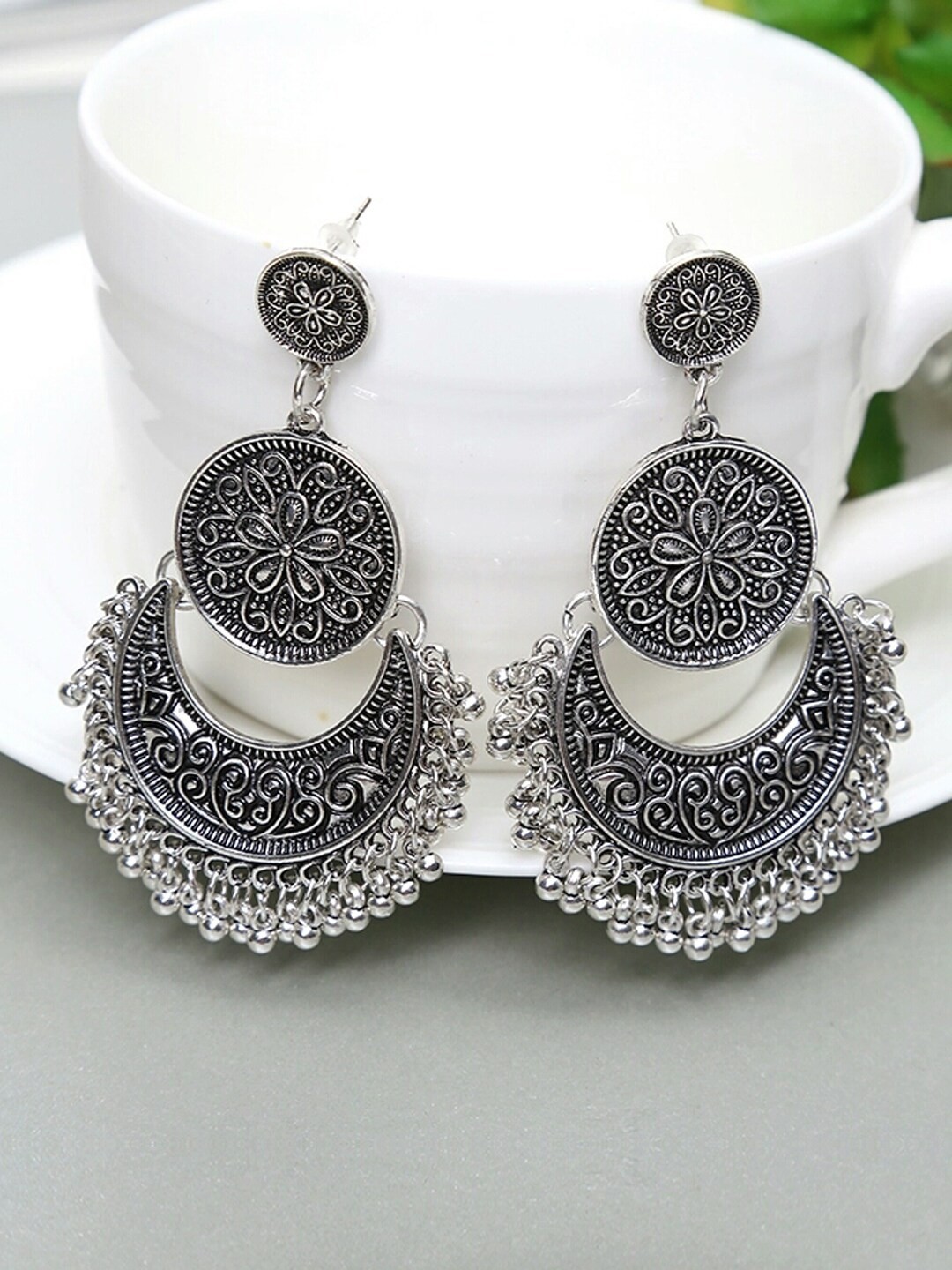 

Young & Forever Brass-Plated Circular Chandbalis Earrings, Silver