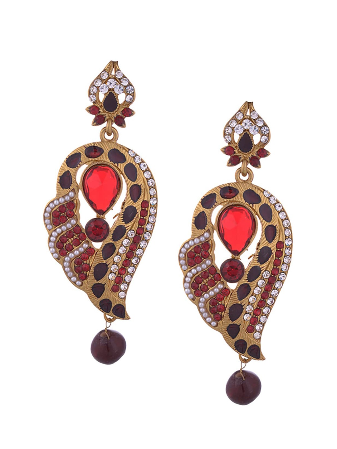 

Young & Forever Women Gold-Plated Paisley Shaped Drop Earrings, Red