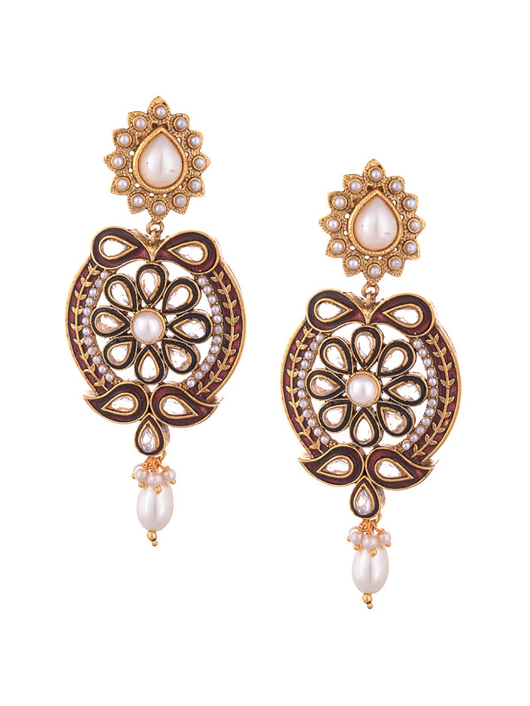Young & Forever Women Gold-Plated Floral Drop Earrings, Red