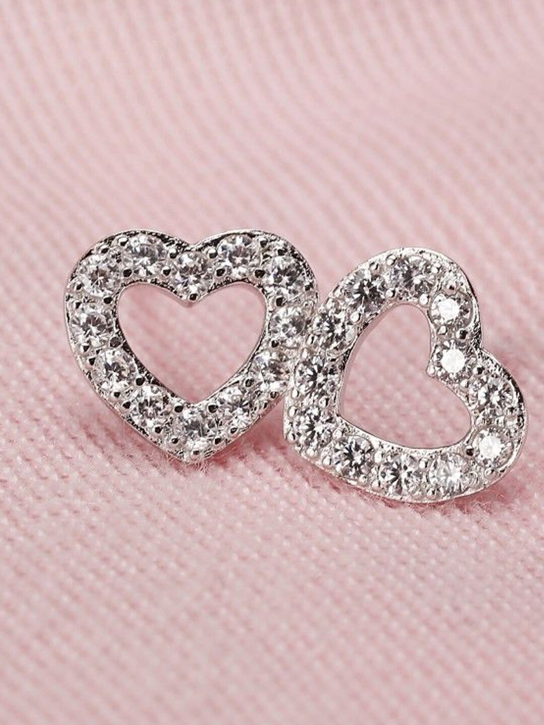 

Young & Forever Women Silver Plated Heart Shaped Studs Earrings, White