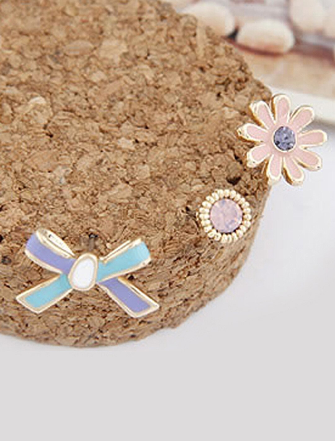 

Young & Forever Women Pack Of 3 Gold-Plated Floral Studs Earrings, Pink