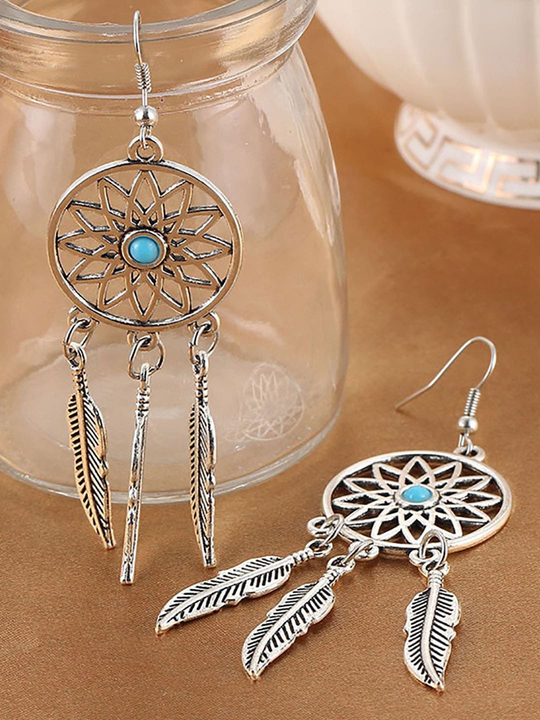 

Young & Forever Women Silver-Plated Circular Drop Earrings, Turquoise blue