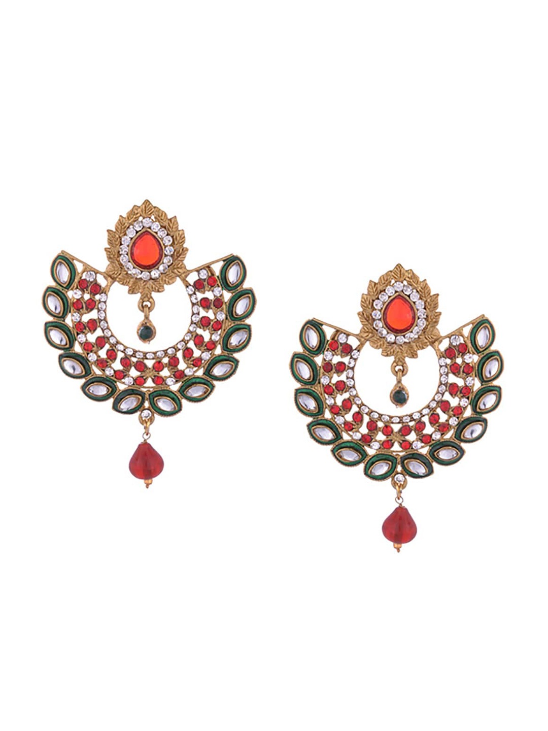 

Young & Forever Women Gold-Plated Contemporary Chandbalis Earrings, Red