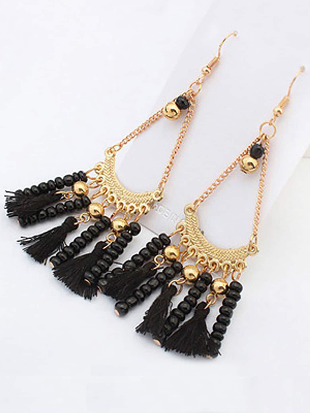 

Young & Forever Women Gold-Plated Teardrop Shaped Drop Earrings, Black