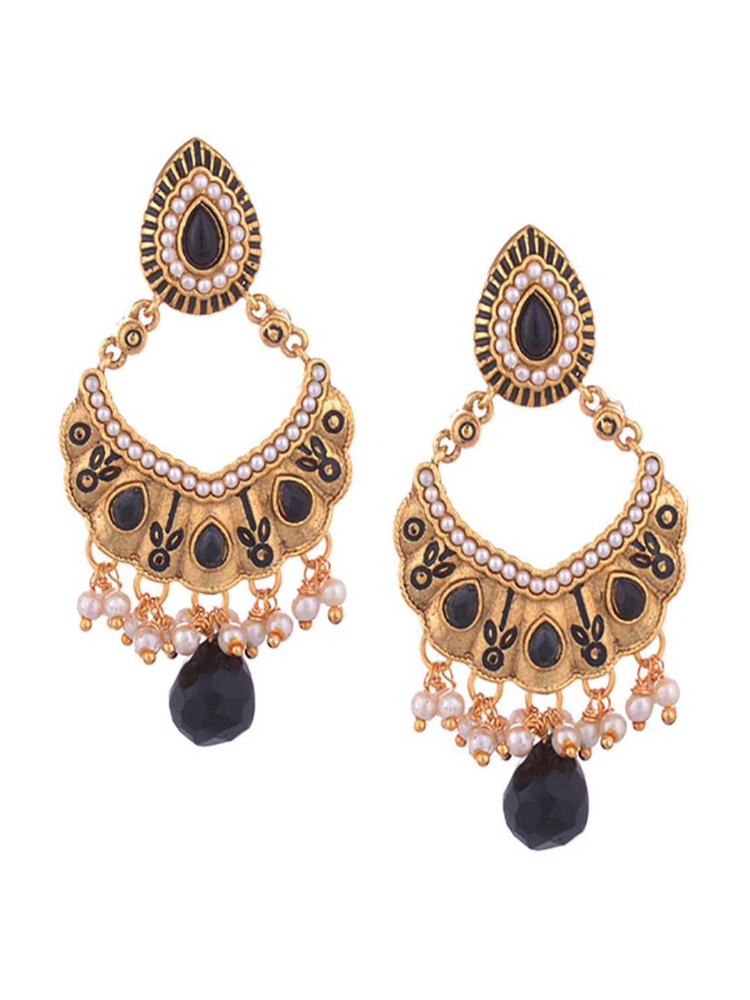 

Young & Forever Women Gold-Plated Teardrop Shaped Drop Earrings, Black
