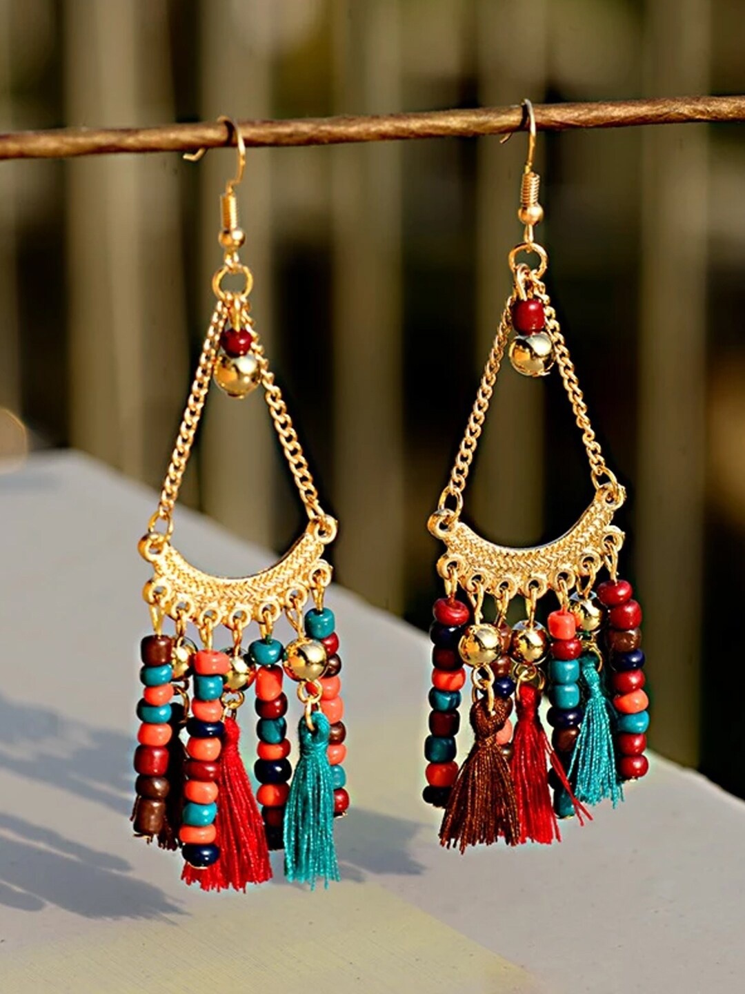 

Young & Forever Gold-Plated Triangular Drop Earrings, Red