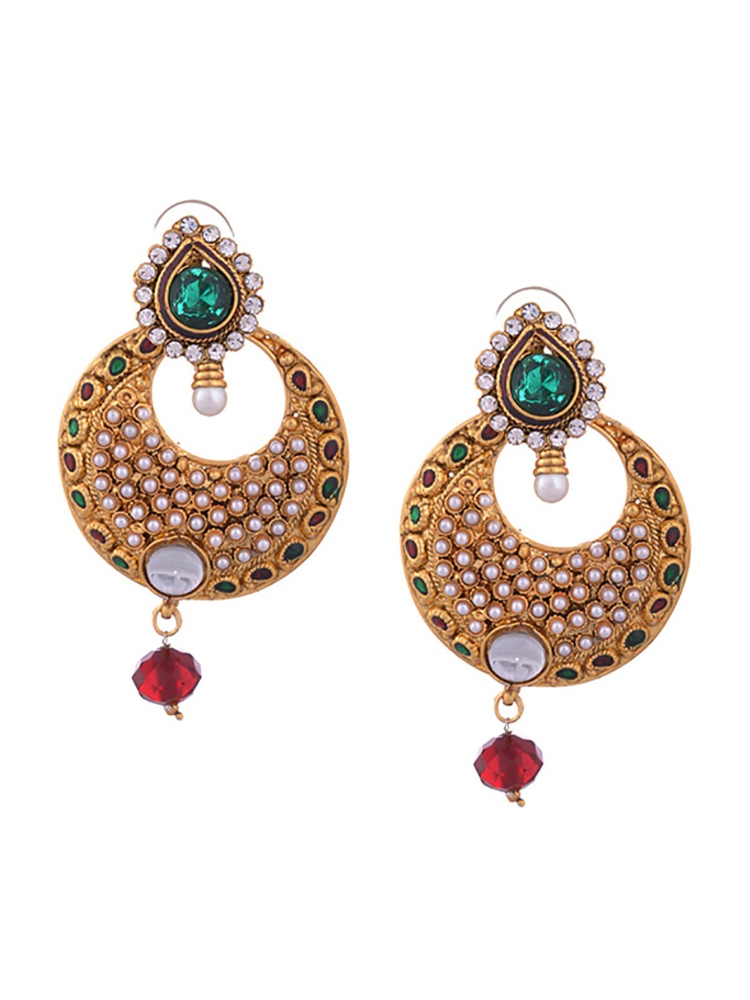 

Young & Forever Gold Plated Circular Chandbalis Earrings, Green