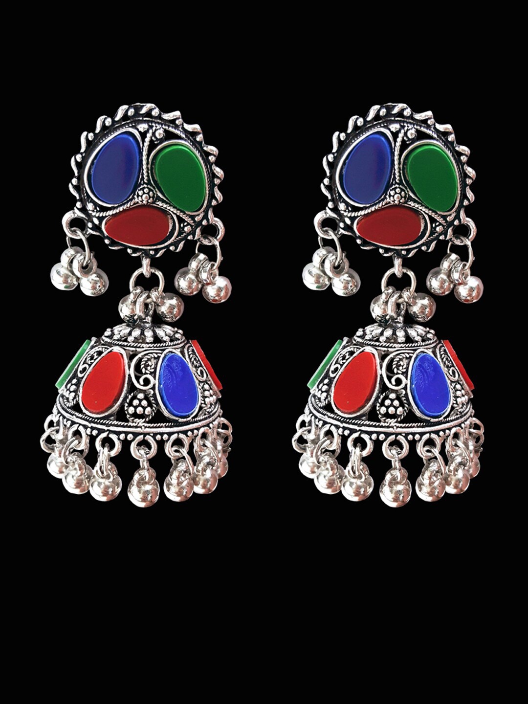 Young & Forever Silver Plated Floral Jhumkas Earrings, Red