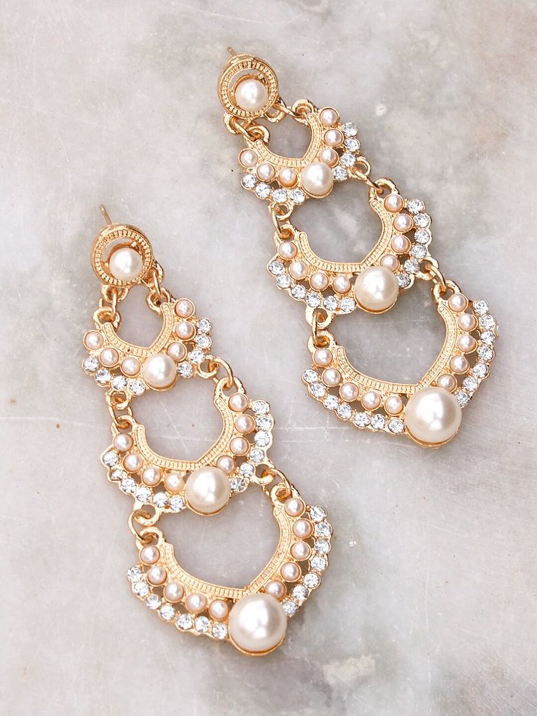 

Young & Forever Gold Plated Contemporary Chandbalis Earrings, White