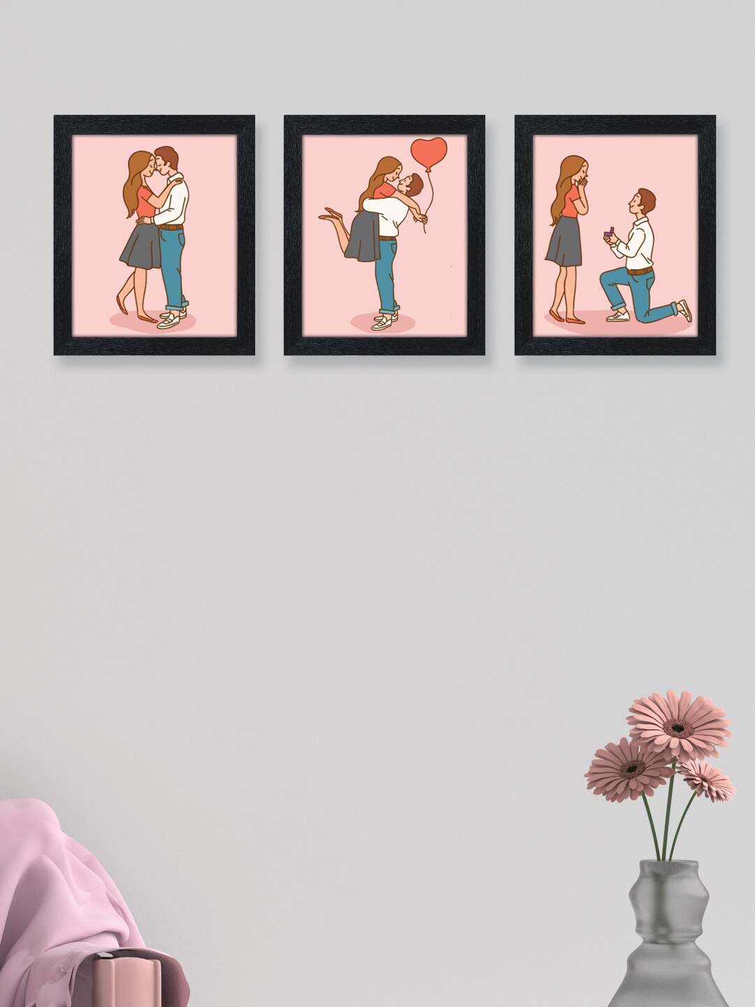 

RANDOM Valentine Set Of 3 Black & Pink Couples Proposal Wall Photo Frames