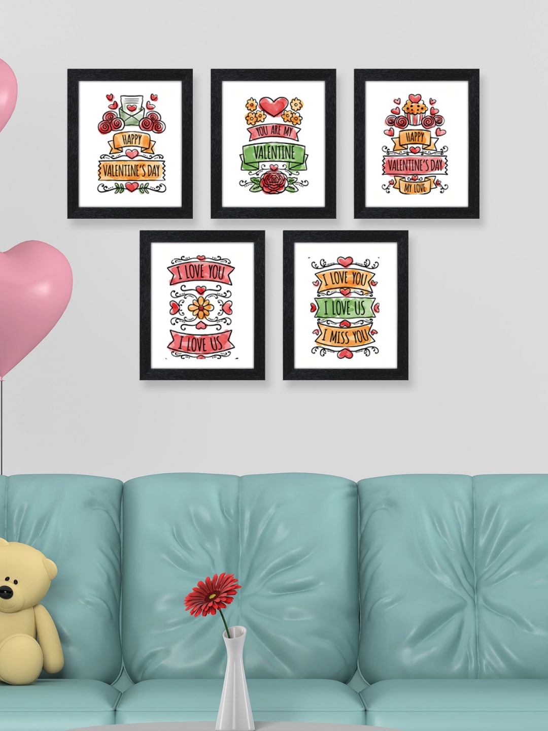 

RANDOM Valentine Pack of 5 Love Quote Framed Painting Wall Arts, Black