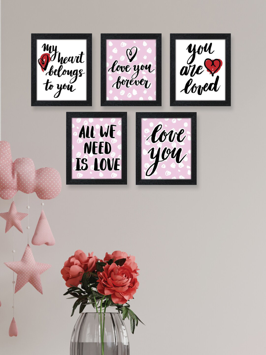 

RANDOM Valentine Black & Red Pack of 5 Love Quote Framed Painting Wall Arts