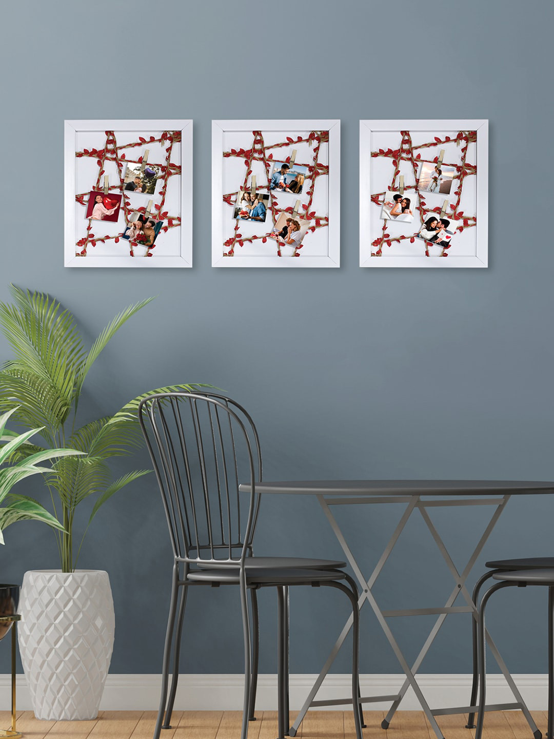 

RANDOM Set of 3 White Rope Photo Frames with 9 Clips