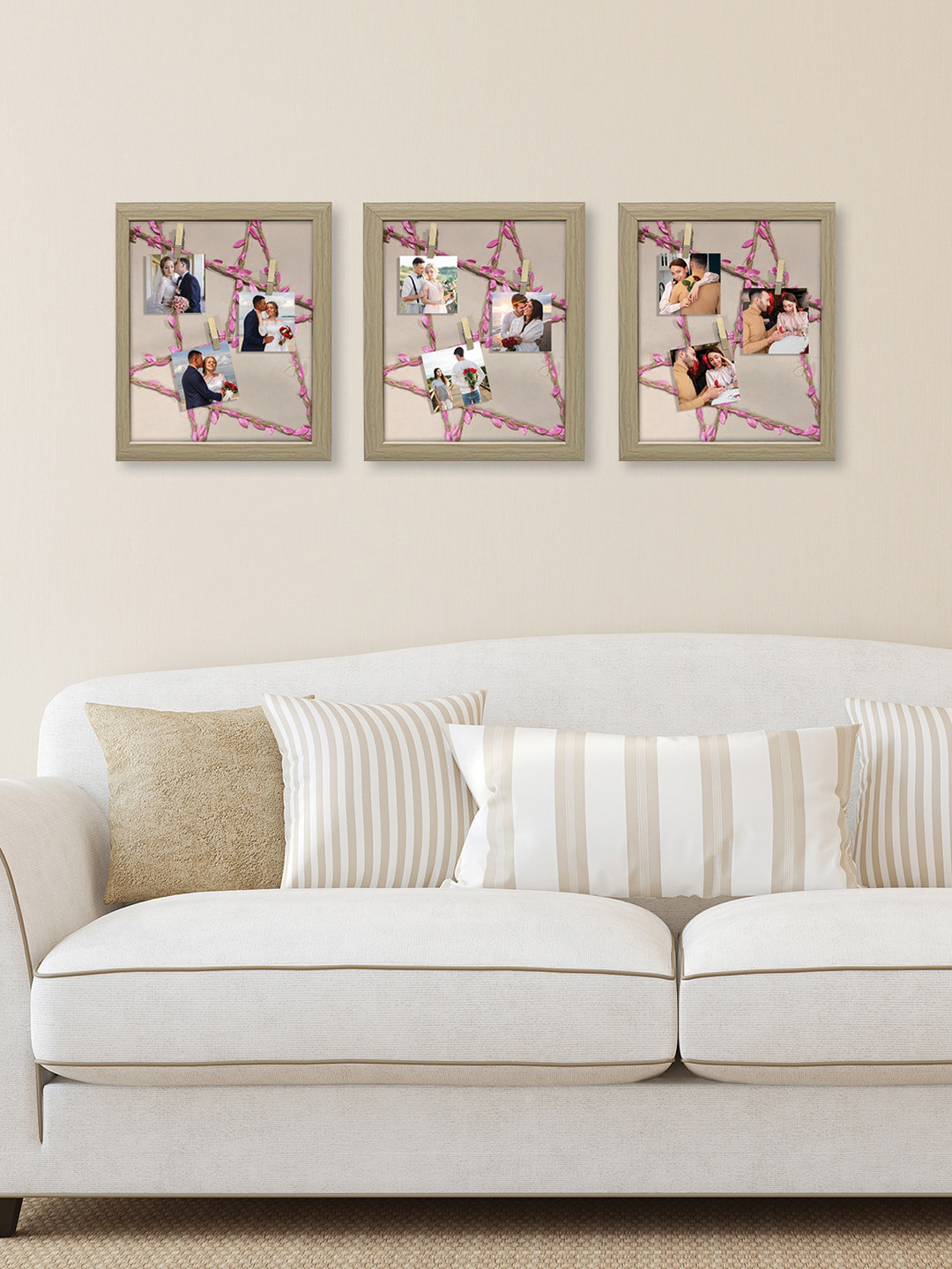 

RANDOM Set of 3 Cream Rope Photo Frames With 9 Clips