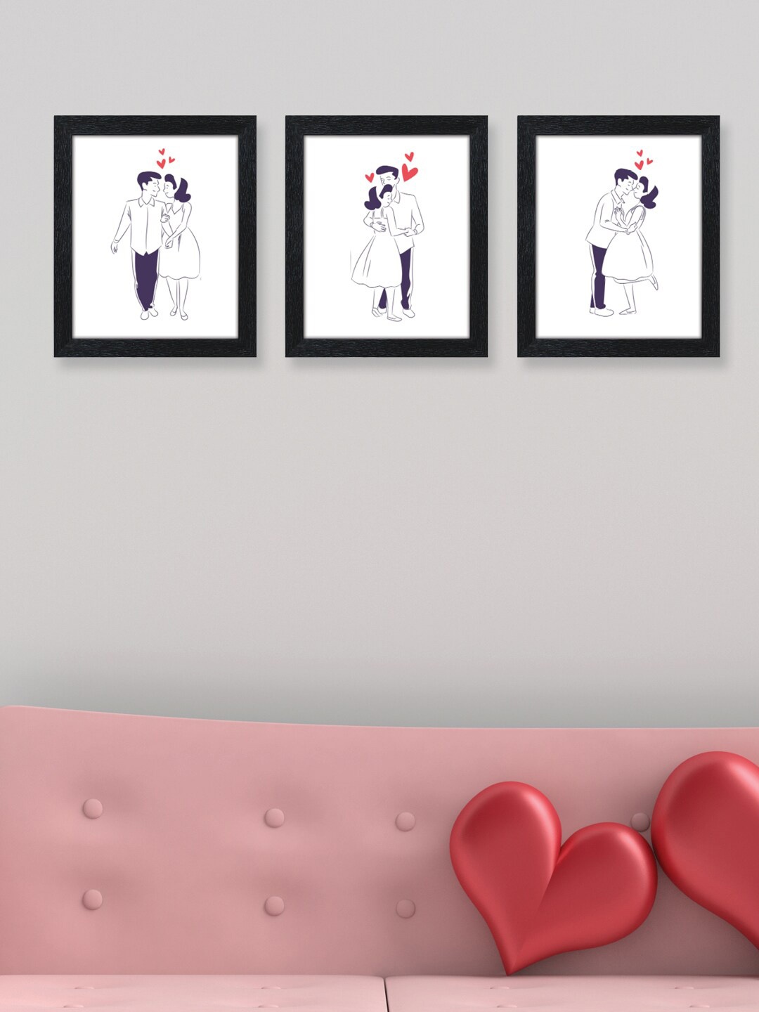 

RANDOM Valentine Black & White Pack of 3 Romantic Couple Painting Wall Art
