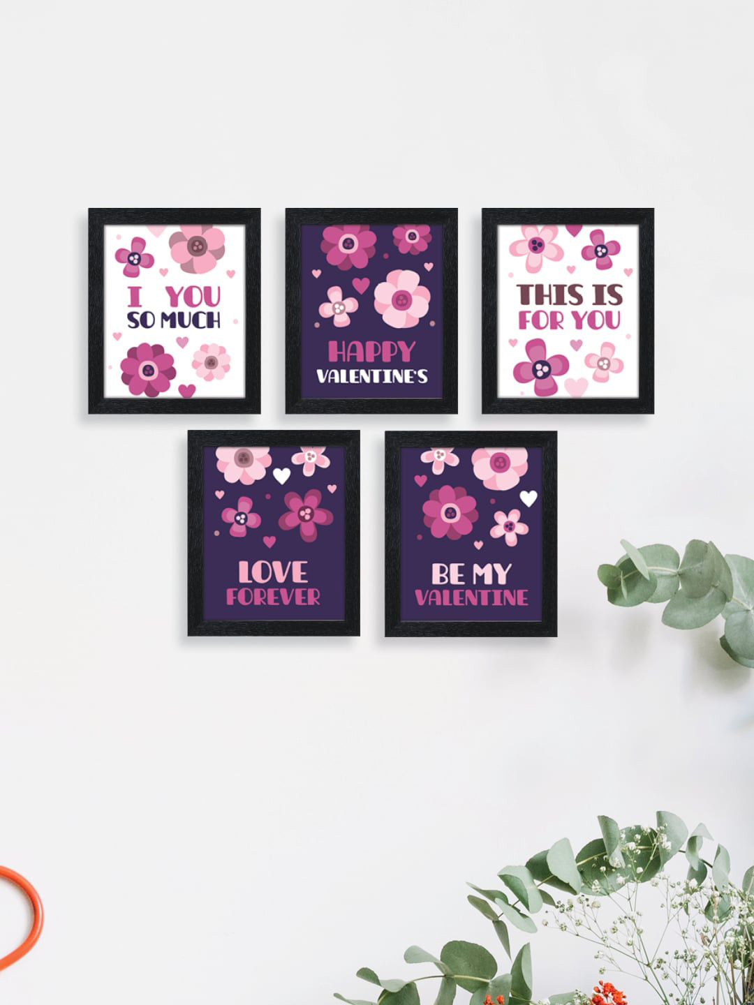 

RANDOM Valentine Black & Pink Set Of 5 Together Forever Framed Painting