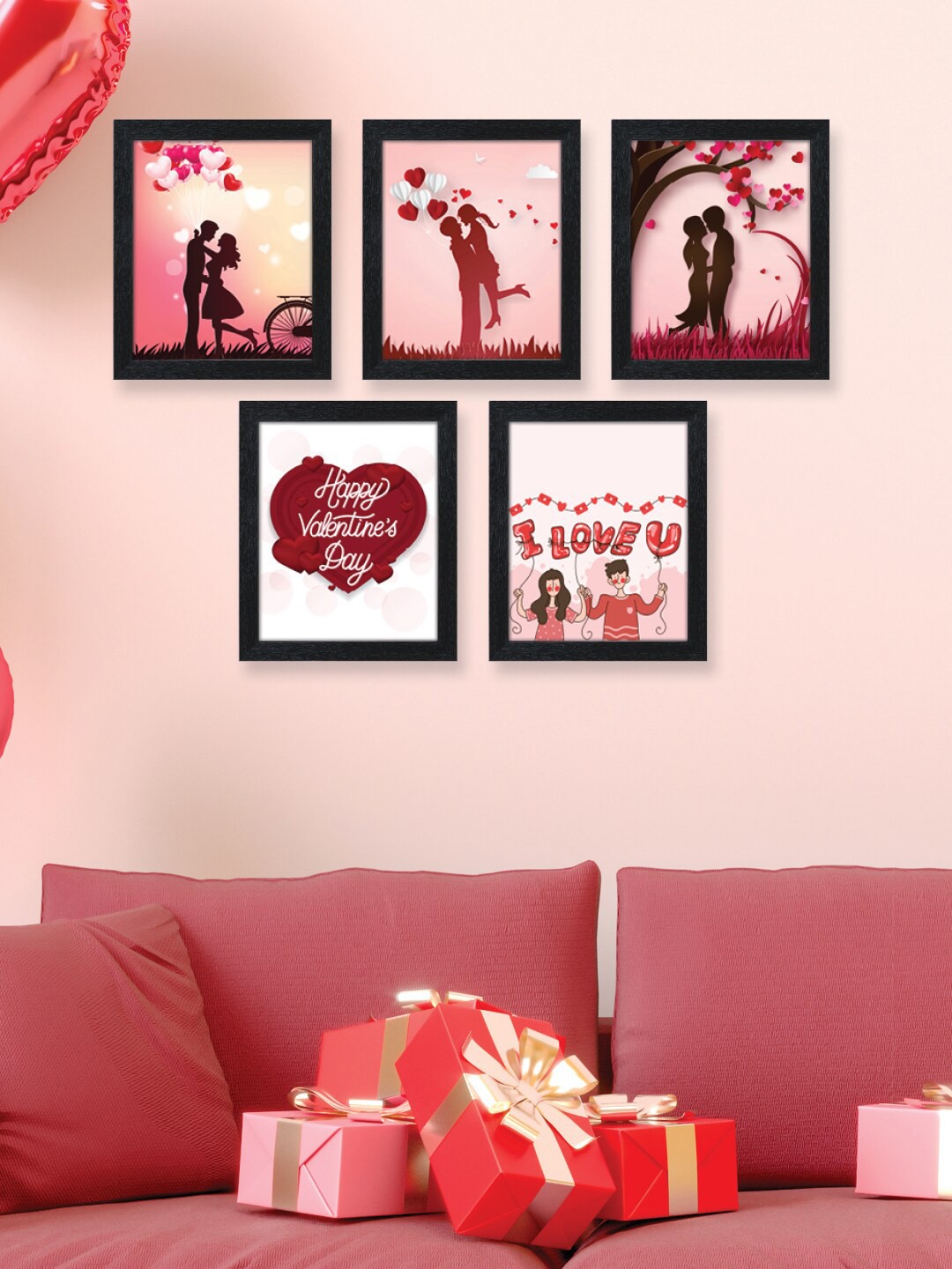 

RANDOM Valentine Pack of 5 Together Forever Couple Painting Wall Arts, Black
