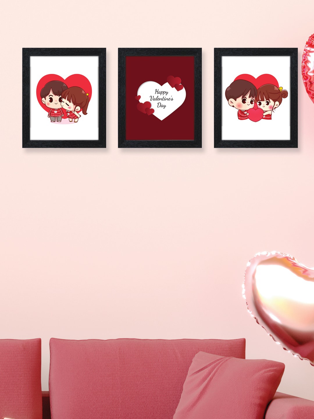 

RANDOM Valentine Black Set Of 3 Beautiful Couples with Heart Framed Wall Painting