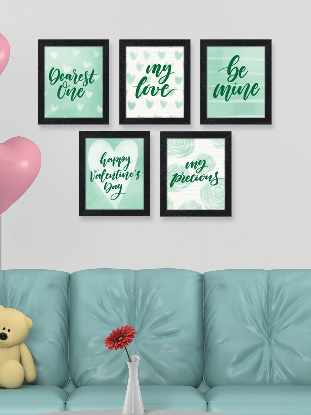 

RANDOM Valentine Black & Green Pack of 5 Love Quote Painting Wall Arts