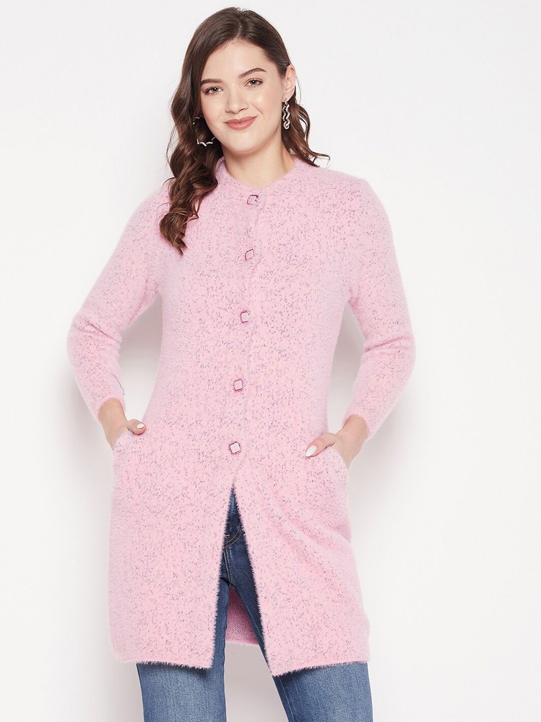 

Zigo Women Speckled Longline Wool Cardigan Sweater, Pink