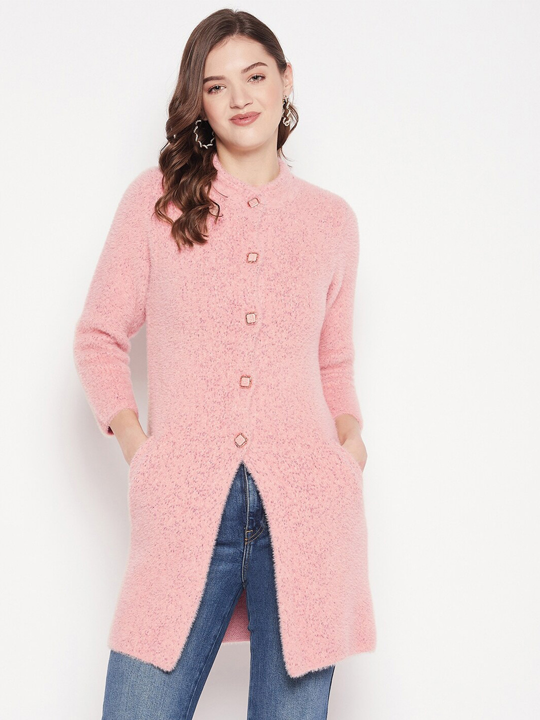 

Zigo Women Speckled Longline Wool Cardigan Sweater, Pink