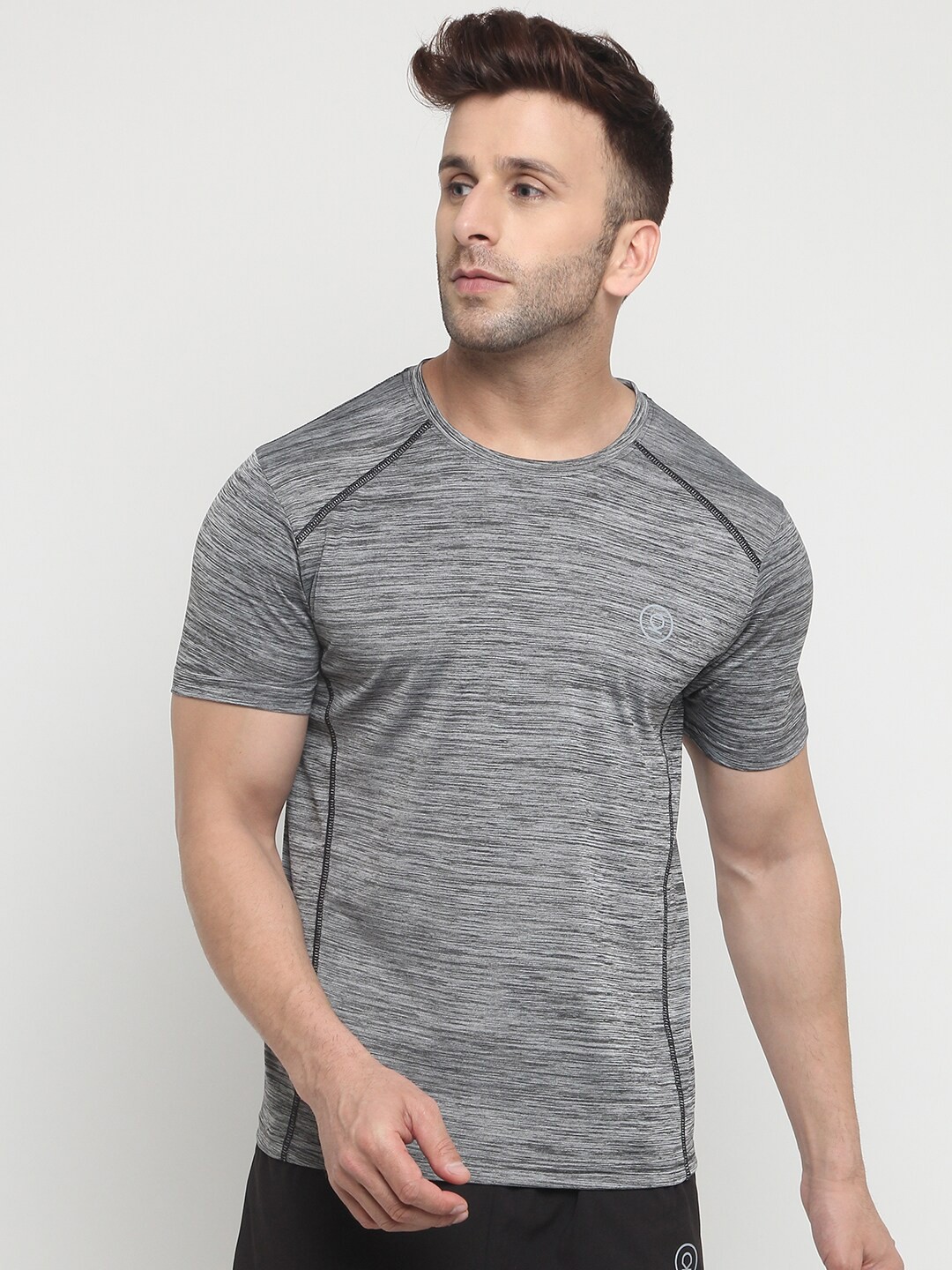 

CHKOKKO Men Round Neck Regular Fit Sports T-shirt, Grey