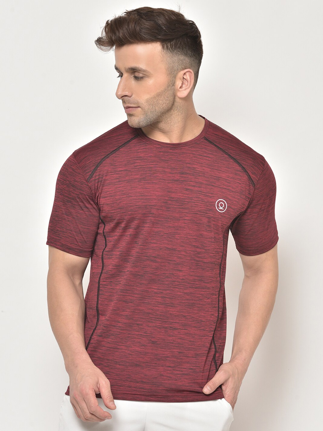 

CHKOKKO Men Abstract Printed Sports T-shirt, Burgundy